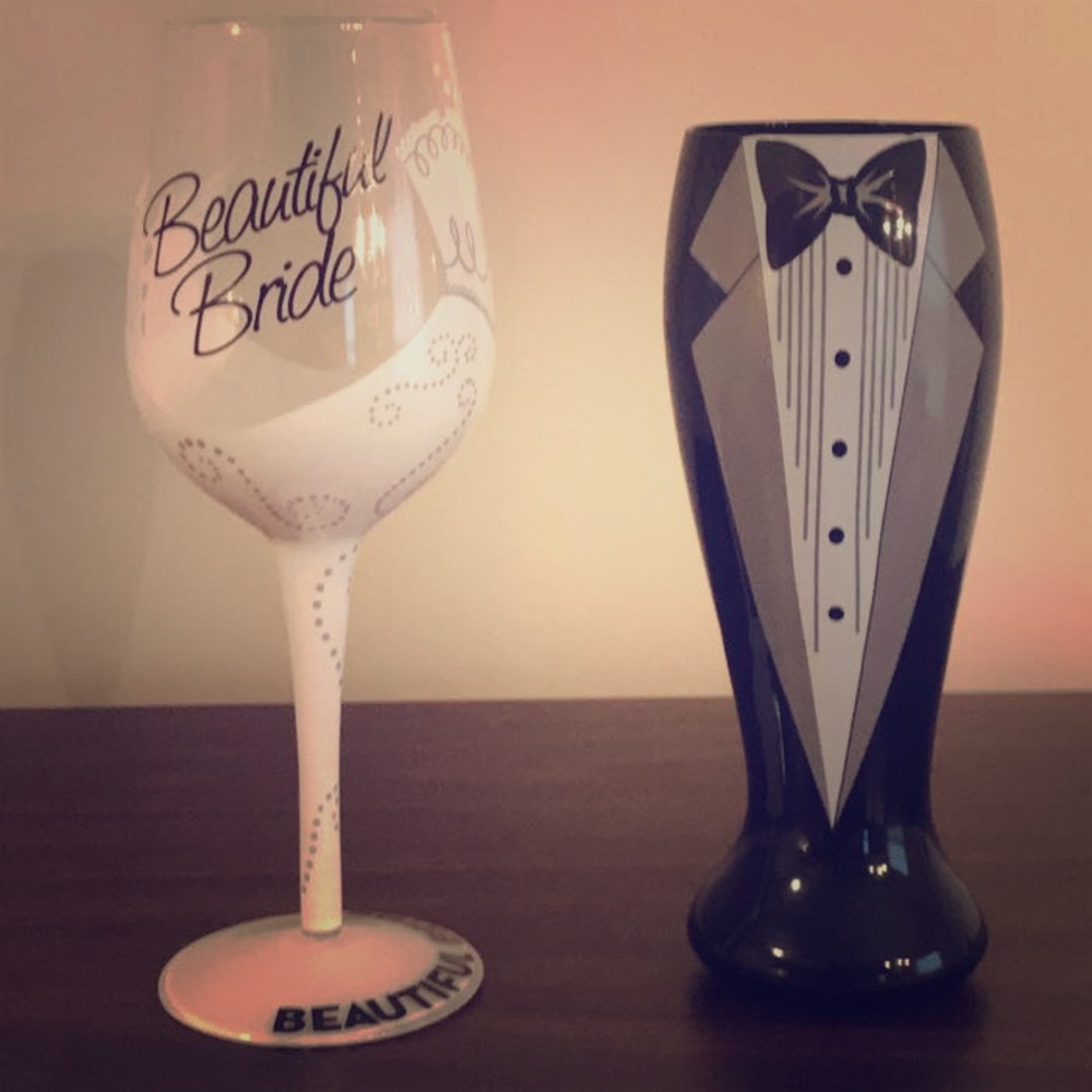 Bride Wine glass & Groom beer glass